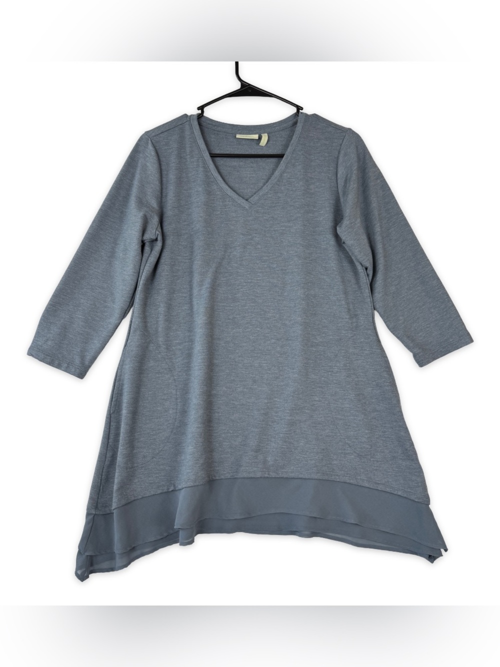 Logo Lori Goldstein Tunic Top Womens S Small Slate Blue 3/4 Sleeve Chiffon Hem